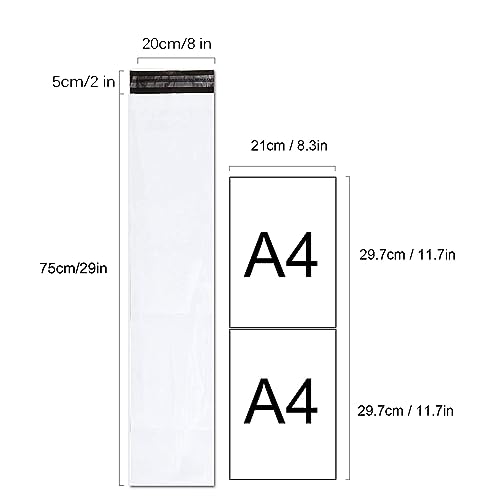 Unique Poly Mailers 8x29 Inch 20 Pack Envelopes Bag for Long Items,White Self Sealing Waterproof Mailing Shipping Bags - size: 8x29 - 20pack