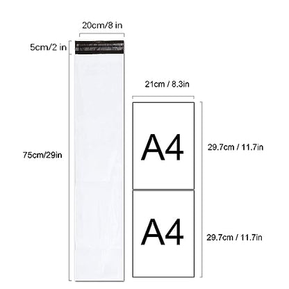 Unique Poly Mailers 8x29 Inch 20 Pack Envelopes Bag for Long Items,White Self Sealing Waterproof Mailing Shipping Bags - size: 8x29 - 20pack