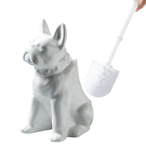 Comeon Ceramic Dog White Toilet Brush and Holder Set, Plastic Handle - color: White, size: Dog