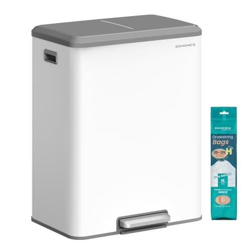 SONGMICS Trash Can, 2 x 8 Gallon (2 x 30 L), Stainless Steel - color: Cloud White