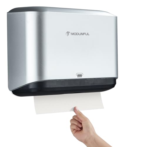 modunful Trifold Hand Towel Dispenser for Bathroom -Wall Mount with No-Hole - color: D-23 Sliver