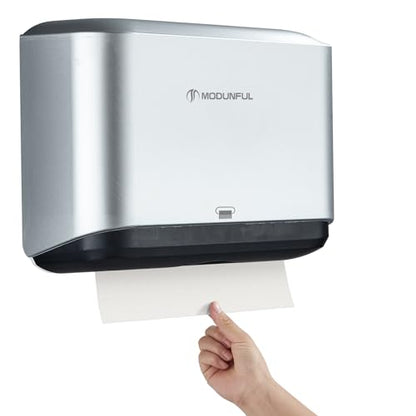 modunful Trifold Hand Towel Dispenser for Bathroom -Wall Mount with No-Hole - color: D-23 Sliver