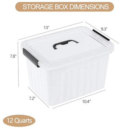 Jekiyo 12 L Plastic Latching Boxes, Clear Storage Bins with Lids, 6 Pack - size: 12 L