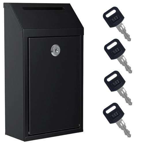 Pay Here Cash Box for Farm Stand, Cash Drop Box with Lock and Slot, Metal Money Drop Box with 4 Keys Wall Mount, Black - color: Black