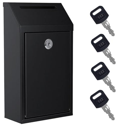 Pay Here Cash Box for Farm Stand, Cash Drop Box with Lock and Slot, Metal Money Drop Box with 4 Keys Wall Mount, Black - color: Black