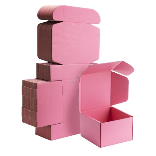 6x6x4 inch Pink Shipping Boxes for Small Business- Set of 25 - color: Pink, size: 6x6x4