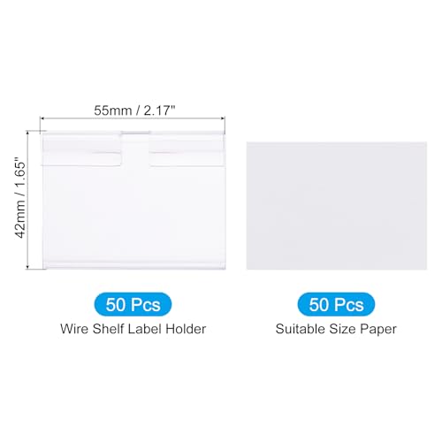 PATIKIL 50 Pcs Wire Shelf Label Holder, Plastic Storage Bins Clip Merchandise Sign Display Holder Label Holders for Market, Retail Shop, and Pantry(1.65x2.17 inch) - size: 1.65x2.17 Inch