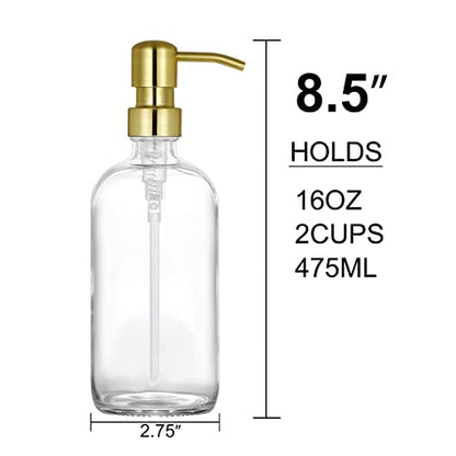 Clear Glass Jar Soap Dispenser with Gold Pump, 16oz - color: Gold