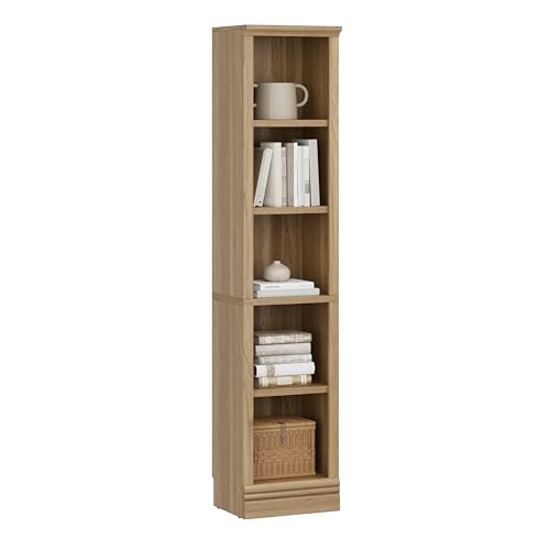 Narrow Bookshelf, 5-Tier Adjustable Shelves, 72.5" - color: Oak