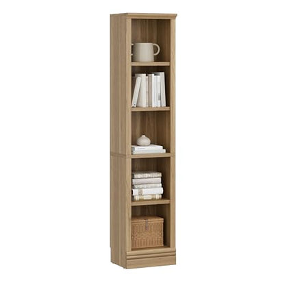 Narrow Bookshelf, 5-Tier Adjustable Shelves, 72.5" - color: Oak