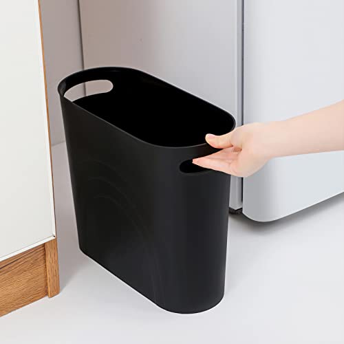 rejomiik Small Trash Can, 3.5 Gallon Slim Garbage Can Plastic Waste Basket with Handles Container Bin for Narrow Spaces Bathroom, Bedroom, Kitchen, Office at Home, Black - color: Black, size: 1 pack
