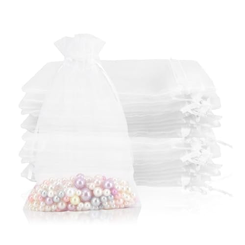 Organza Bags - 100PCS, 4x6 Inch Small Mesh Drawstring Bags, White Sheer, Wedding & Party Favor, Jewelry & Candy Bags, Sachet Pouches for Festivals & Christmas - color: White