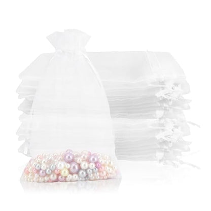 Organza Bags - 100PCS, 4x6 Inch Small Mesh Drawstring Bags, White Sheer, Wedding & Party Favor, Jewelry & Candy Bags, Sachet Pouches for Festivals & Christmas - color: White