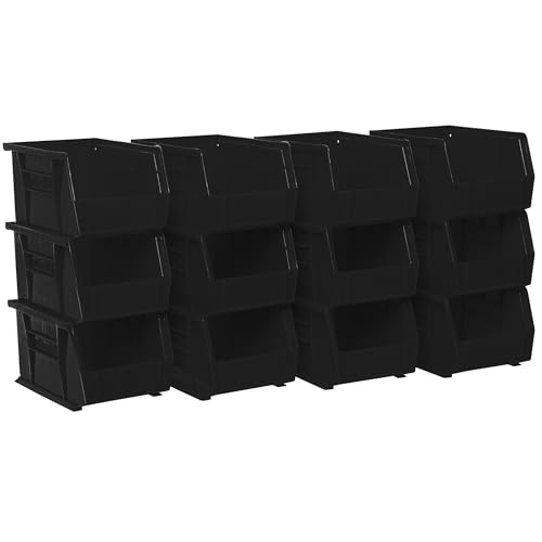 Akro-Mils 30237 AkroBins Plastic Storage Bins, 9"x6"x5", Black, 12-Pack - color: Black