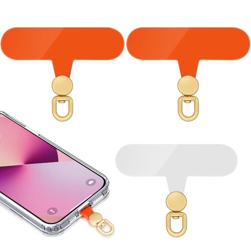 360°Rotatable Phone Tether Tab,3 Pieces Universal Phone Lanyard Patch Without Adhesive,Phone Lanyard Replacement Part for Cell Phone Strap(Orang+Transparent) - color: Orang+Transparent