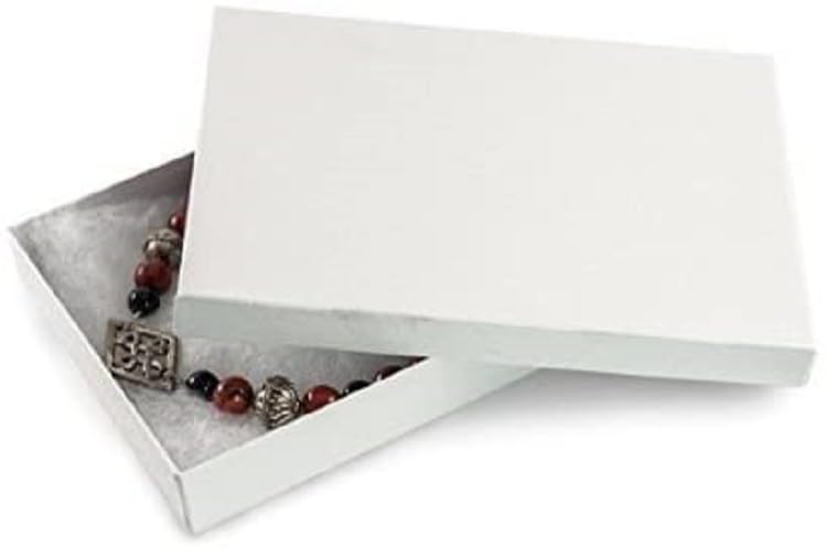 RJ Displays 6 Pack Cotton Filled Swirl White Cardboard Jewelry Boxes for Necklace, Bracelet, Watch & Small Gifts, Jewelry Gift Boxes with Lids, Size 5.25 x 3.75 x 1 Inch – White