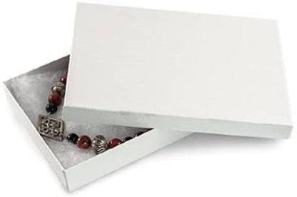 RJ Displays 6 Pack Cotton Filled Swirl White Cardboard Jewelry Boxes for Necklace, Bracelet, Watch & Small Gifts, Jewelry Gift Boxes with Lids, Size 5.25 x 3.75 x 1 Inch – White