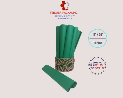 Festive Green Tissue Paper Squares, Bulk 10 Sheets, Premium Gift Wrap and Art Supplies for Birthdays, Holidays, or Presents by Feronia packaging, Large 15 Inch x 20 Inch Made in USA - color: FestiveGreen