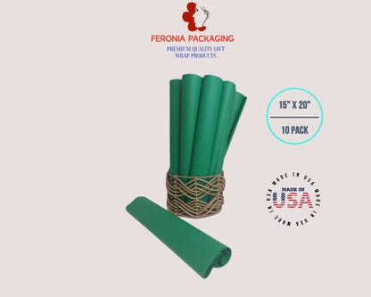 Festive Green Tissue Paper Squares, Bulk 10 Sheets, Premium Gift Wrap and Art Supplies for Birthdays, Holidays, or Presents by Feronia packaging, Large 15 Inch x 20 Inch Made in USA - color: FestiveGreen