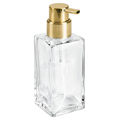 mDesign Glass Refillable Foaming Hand Soap Dispenser Modern Square Pump Bottle for Bathroom Vanities or Kitchen Sink, Countertops - 2 Pack - Clear/Soft Brass - color: Clear/Soft Brass