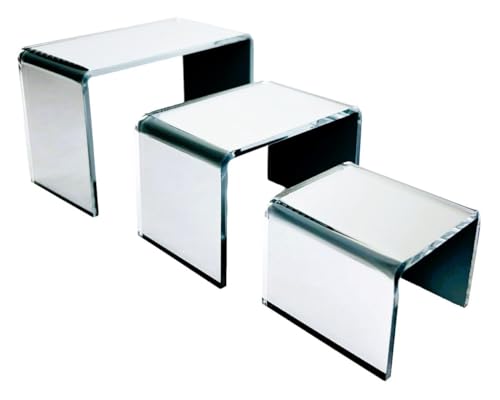 Acrylic Display Risers – 3‑Piece Small Riser Set (5×2×3, 6×2×3.5, 7×2×4) – Clear 1/8" Acrylic Stands for Jewelry, Mini Collectibles, Retail Displays, Craft Shows (Mirror) - color: Mirror