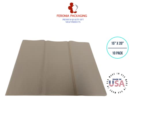 Desert Tan Tissue Paper Squares, Bulk 10 Sheets, Premium Gift Wrap and Art Supplies for Birthdays, Holidays, or Presents by Feronia packaging, Large 15 Inch x 20 Inch Made in USA - color: DessertTan