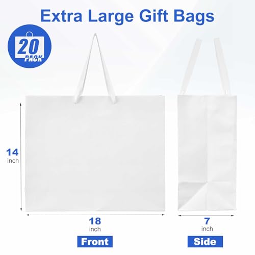 Fuyoooo 20 Pcs 18 x 7 x 14 Extra Large Kraft Paper Gift Bags, White - color: White
