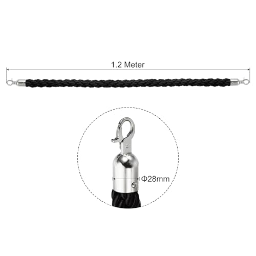 PATIKIL Stanchion Rope, 1.2m/3.9Ft Barrier Rope Twisted Post Ropes for Posts Stands Queue Divider Crowd Control of Hotel, Black Silver - color: Black, Silver, size: 3.9Ft