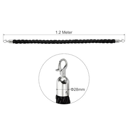 PATIKIL Stanchion Rope, 1.2m/3.9Ft Barrier Rope Twisted Post Ropes for Posts Stands Queue Divider Crowd Control of Hotel, Black Silver - color: Black, Silver, size: 3.9Ft