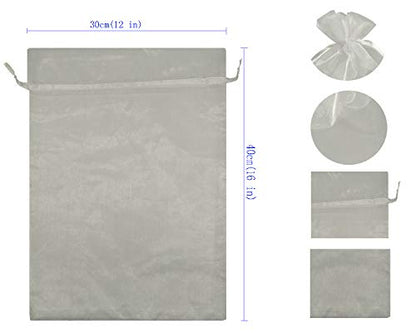 Ankirol 50pcs Sheer Organza Favor Bags 12 X 16 INCH X Large Organza Drawstring Bags (white) - color: white