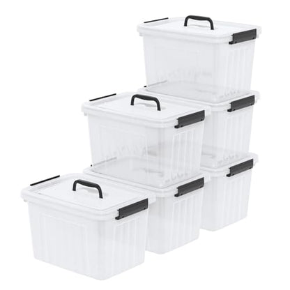 Jekiyo 12 L Plastic Latching Boxes, Clear Storage Bins with Lids, 6 Pack - size: 12 L
