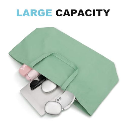Large Canvas Tote Bag Reusable Extra Big Grocery Bags - color: Mint Green With Zipper