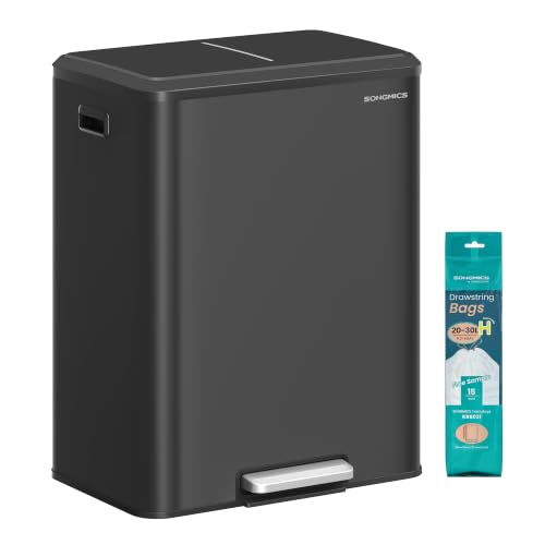 SONGMICS Trash Can, 2 x 8 Gallon (2 x 30 L), Stainless Steel - color: Ink Black