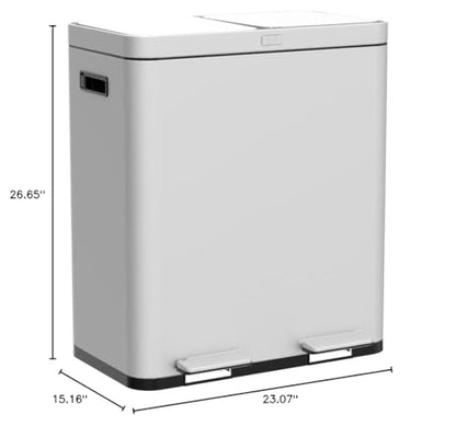 Home Zone Living 16 Gallon Kitchen Trash Can with Dual Compartments - color: Silver, size: 16 Gallon