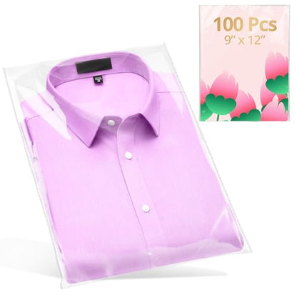 runzoos 100 Pcs Clear Self Sealing Cellophane Bags 9x12 Inches for Packaging Clothes, Resealable Poly Plastic Shirt Bags for Small Business, Plastic Sleeves for Magazine A4 Letter Size Artwork - size: 100 Pcs 9x12 Inches