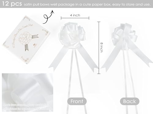 HUIHUANG White Pull Bows for Gifts, Christmas Gift Bows 4" x 8" x 12 PCS - color: White, size: 1 Pack (12 bows, 4 in x 8 in)