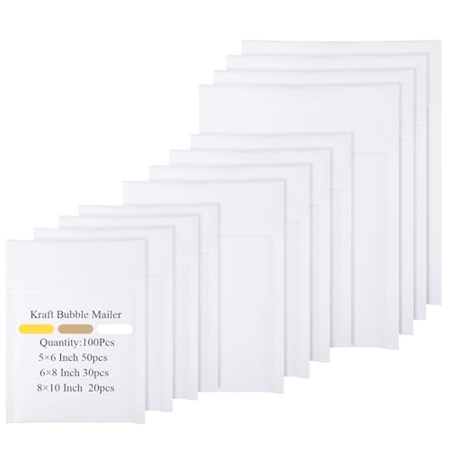100 Pcs Kraft Bubble Mailers 3 Size Padded Envelopes, White - color: White