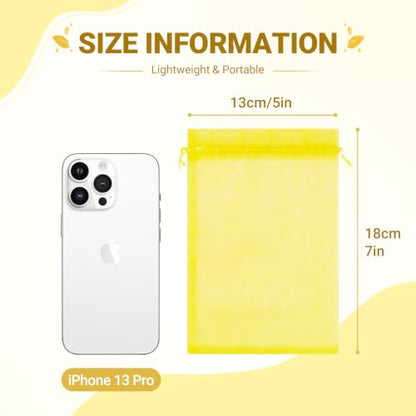 FUNFERY 100PCS Lemon Yellow Sheer Organza Bags 5x7 in, Goodie Bags Bulk - color: Lemon Yellow