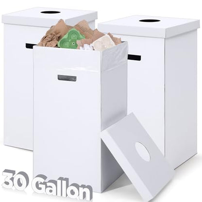 3 Pcs 30 Gallon Disposable Cardboard Trash Cans with Lids and Bags - size: 30 Gallon