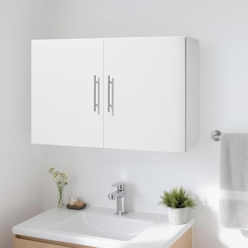 VEVOR Laundry Room Wall Cabinet, 2-Tier Wall Mounted Hanging Cabinet with Adjustable Shelf, 36 in Cupboard Storage with 2 Doors, for Kitchen, Bathroom, Laundry, 16 x 36 x 24 in (D x W x H), White - size: 36 Inch, style: 2 Doors