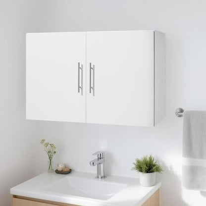 VEVOR Laundry Room Wall Cabinet, 2-Tier Wall Mounted Hanging Cabinet with Adjustable Shelf, 36 in Cupboard Storage with 2 Doors, for Kitchen, Bathroom, Laundry, 16 x 36 x 24 in (D x W x H), White - size: 36 Inch, style: 2 Doors