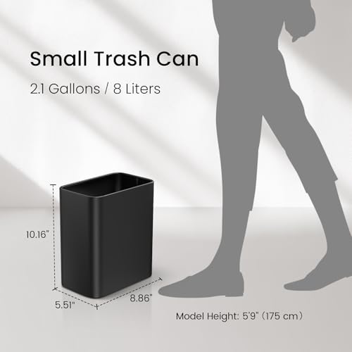 Cesun Small Bathroom Trash Can, 2.1 Gallons, Under Sink Wastebasket, Black - color: Black