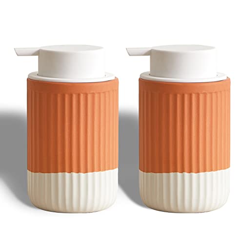 Hand Dipped Boho Ceramic Foam Dispenser 2 Pack, Terracotta White - color: Orange,white
