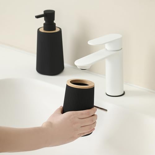 YAUKPH Bathroom Soap Dispenser and Toothbrush Holder Striped Black Bamboo - color: Striped Black and Bamboo