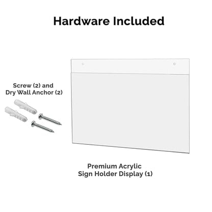 Marketing Holders 25 Pack Wall 14" x 8.5" Sign Holder with 2 Predrilled Holes and Hanging Hardware for Notices and Emergency Contact Numbers in Public Spaces Malls and Retail Shops Clear Acrylic - size: 14" w x 8.5" h