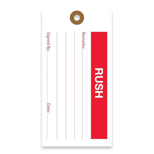 Tags 4 Less Production Quality Control Hang Tags – Equipment Preventative Maintenance Labels, for Easy Record-Keeping for Inventory Status (Rush, Pack of 100) - color: Rush