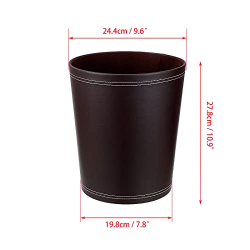 Sumnacon Round Leather Waste Basket,Small Classic PU Trash Garbage Can Under Desk Cabinet, Contemporary Wastebasket Bin for Home Office Laundry Room Living Room Bathroom Office,Brown - color: Brown