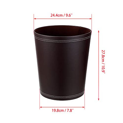 Sumnacon Round Leather Waste Basket,Small Classic PU Trash Garbage Can Under Desk Cabinet, Contemporary Wastebasket Bin for Home Office Laundry Room Living Room Bathroom Office,Brown - color: Brown