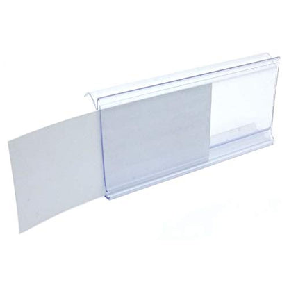 Wire Shelf Label Holder, Metro & Nexel Clear Plastic Clip On Ticket Holder with Sleeve, 3" x 1.25", 50 Pack - size: 50 Pack