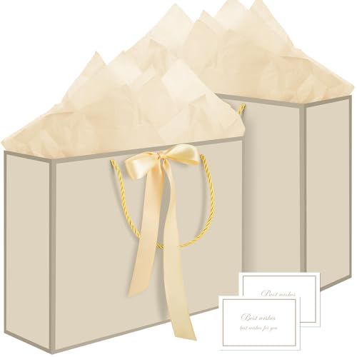 woric 2 Pcs Gift Bags with Handles, 14" Medium Gift Bag with Tissue Paper - color: Gold
